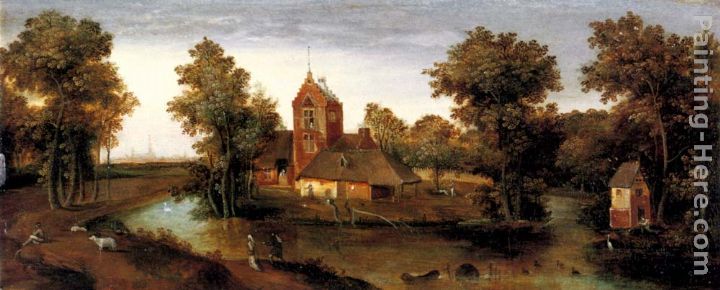 Abel Grimmer A moated tower with farmhouses